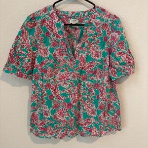 J. Crew Women's Floral Blouse, Green & Pink, Size Medium